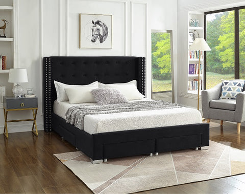 Image of Black  Velvet Fabric Wing Bed **Shipped in the GTA Area Only**