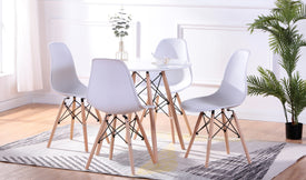 5pc Eiffel Dinette Set White - Wooden Legs
