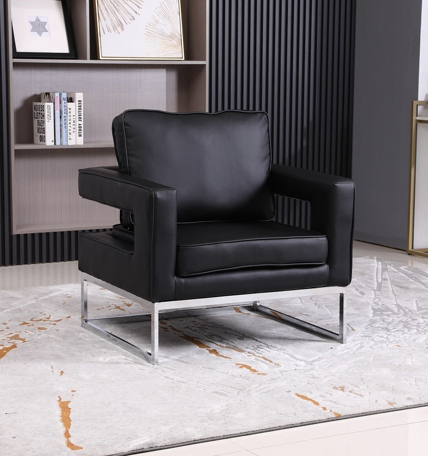 ACCENT CHAIR LEATHER WITH STAINLESS STEEL FRAME - WHITE | BLACK