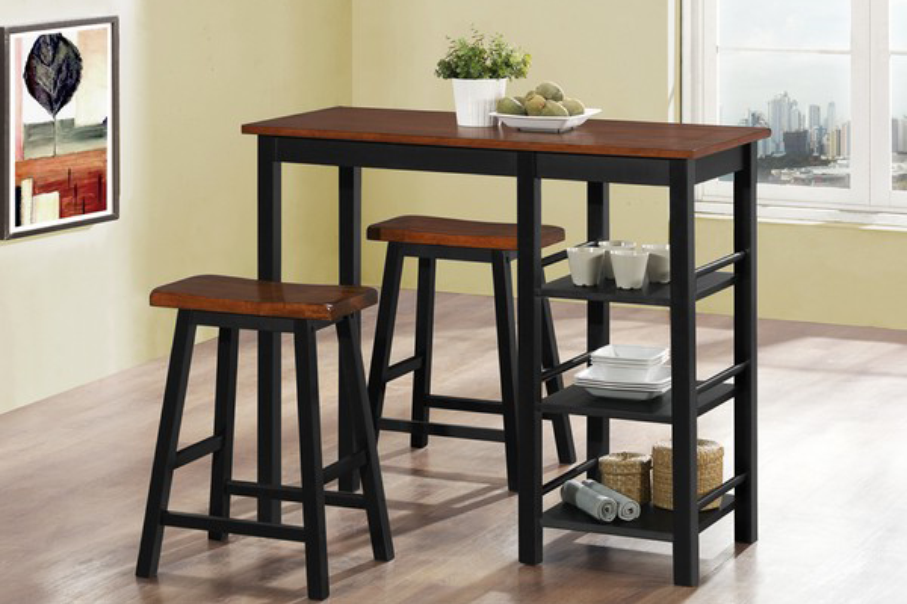 FURNITUREMATTRESSDIRECT-Pub Set with Stools - 3 pc - Dirty Oak | Black E-PS100