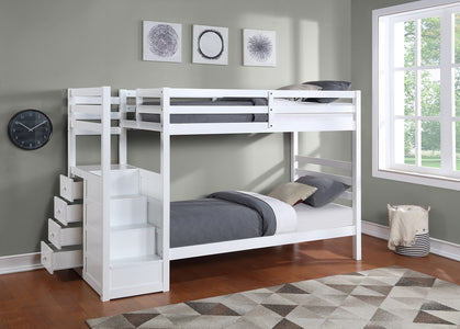 Bunk Bed with Left-Hand Staircase with Drawers- White