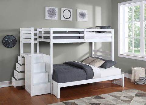 Bunk Bed with Left-Hand Staircase with Drawers- White