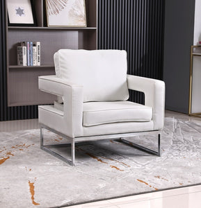 ACCENT CHAIR LEATHER WITH STAINLESS STEEL FRAME - WHITE | BLACK