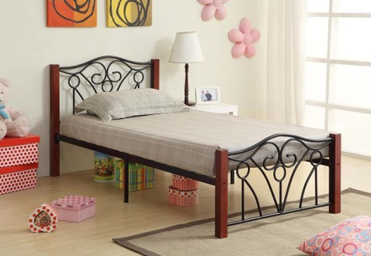 Dark Cherry Metal Bed in Black - Queen Size