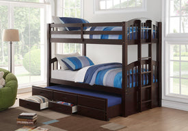 Trundle Bunk Bed With Storage Drawers in Espresso