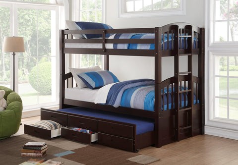 Image of furnituremattressdirect-Trundle Bunk Bed With Storage Drawers in Espresso -INTBED601
