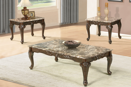 Coffee Table Set With Mable Top - 3 Pc - Light Brown