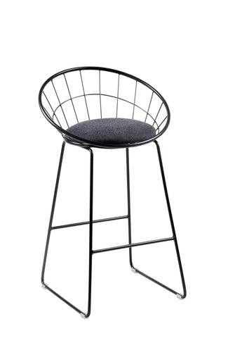 Bar Stool with Fabric Cushion and Metal Frame- Black