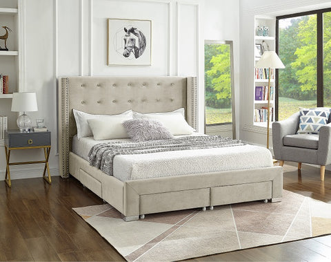 Image of Creme Velvet Fabric Wing Bed **Shipped in the GTA Area Only**