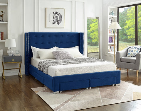 Image of Blue Velvet Fabric Wing Bed **Shipped in the GTA Area Only**