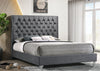 Grey Velvet Bed with Diamond Pattern Button Details and Chrome Legs