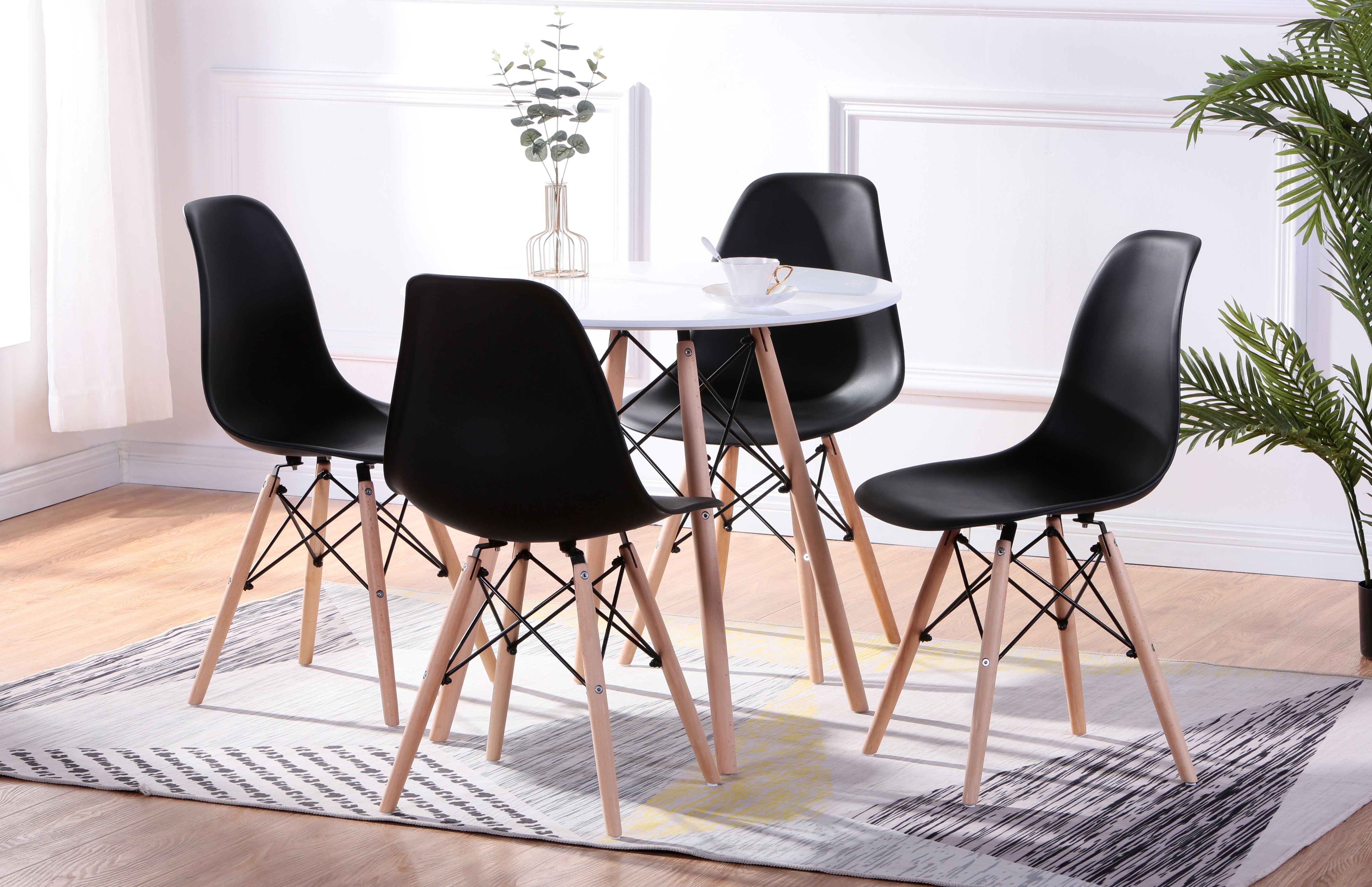 5pc Eiffel Dinette Set Black - Wood Legs