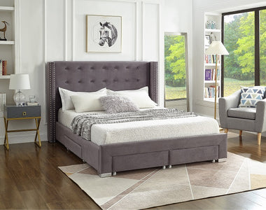 Grey Velvet Fabric Wing Bed **Shipped in the GTA Area Only**