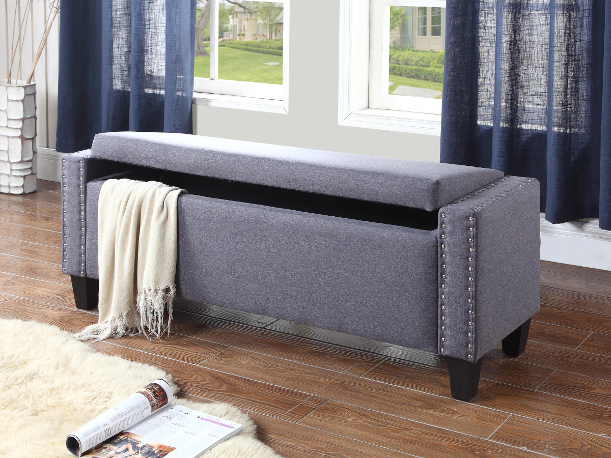 FURNITUREMATTRESSDIRECT-Storage Bench in Grey With Nail Heads BS109
