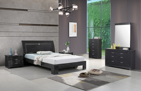 Roxy 8 Pc Platform Bedroom Set in Glossy Grey