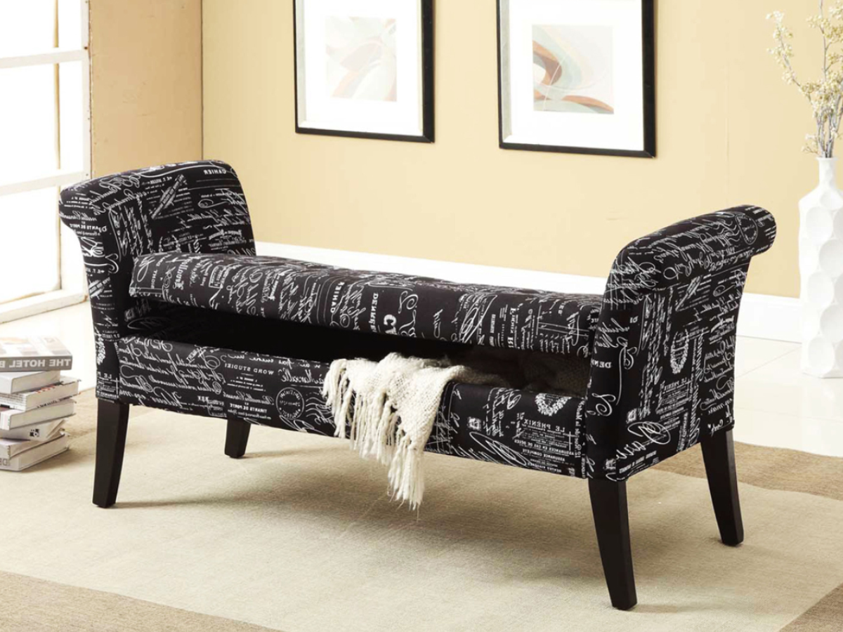 FURNITUREMATTRESSDIRECT-Storage Bench Black French Fabric BS115