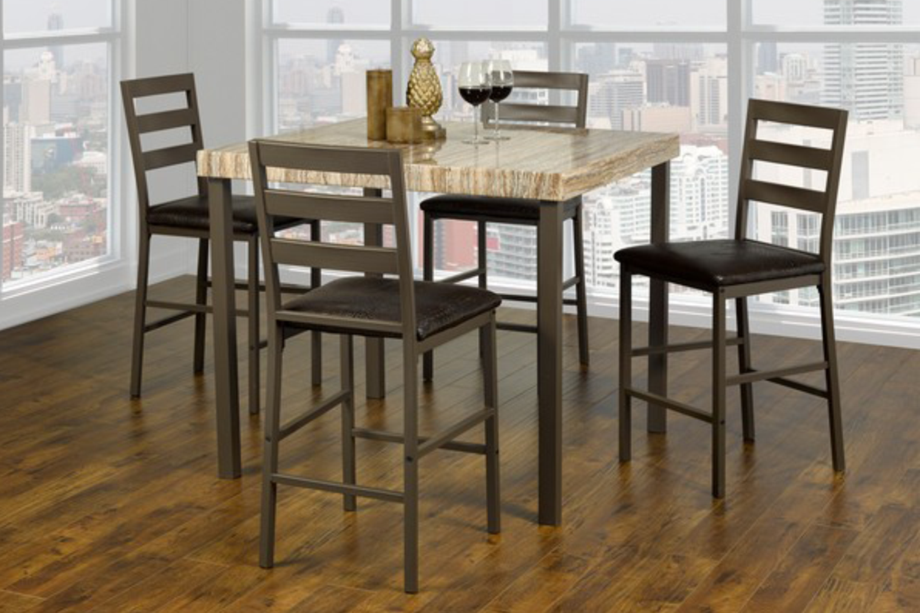 FURNITUREMATTRESSDIRECT-Pub Set with Chairs - 5 pc - Light Brown | Beige E-PS105