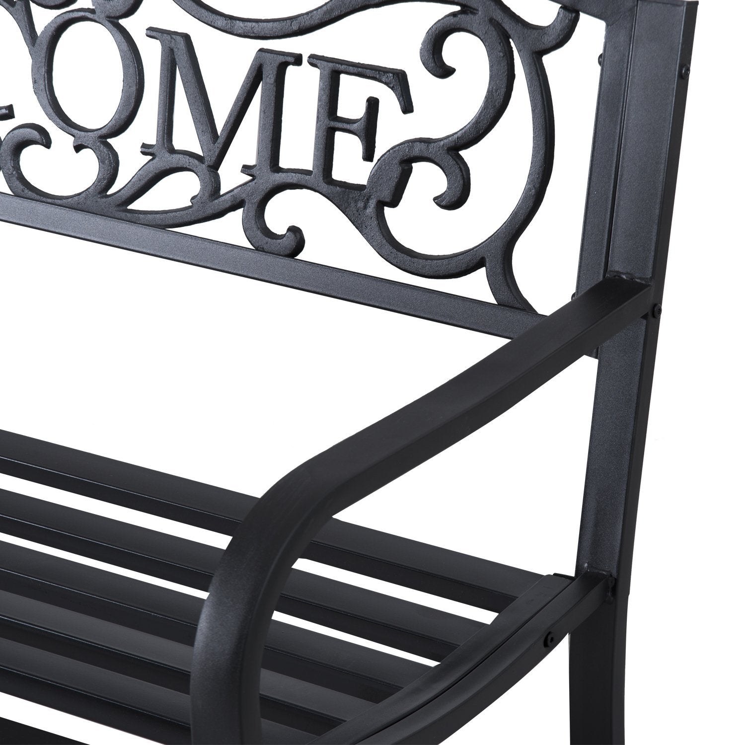 50” Steel 2 Seat Garden Bench Patio Decorative Chair Metal Backyard Seater Outdoor Furniture, Black