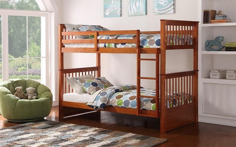 Image of FurnitureMattressDirect-Bunk Bed - Twin over Twin Solid Wood - Grey | White | Espresso | Honey-A4