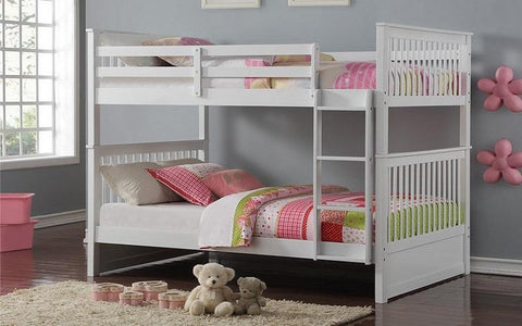 Image of FurnitureMattressDirect-Bunk Bed - Double over Double Mission Style with or without Drawers Solid Wood - White