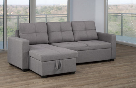 SECTIONAL WITH PULL-OUT BED & STORAGE CHAISE, GREY