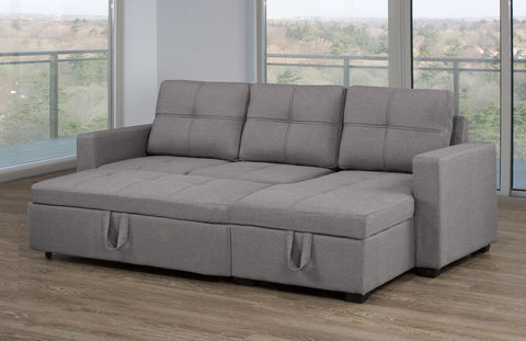 Image of SECTIONAL WITH PULL-OUT BED & STORAGE CHAISE, GREY
