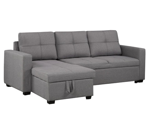 Image of SECTIONAL WITH PULL-OUT BED & STORAGE CHAISE, GREY