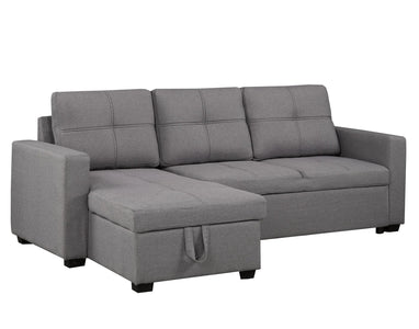 SECTIONAL WITH PULL-OUT BED & STORAGE CHAISE, GREY