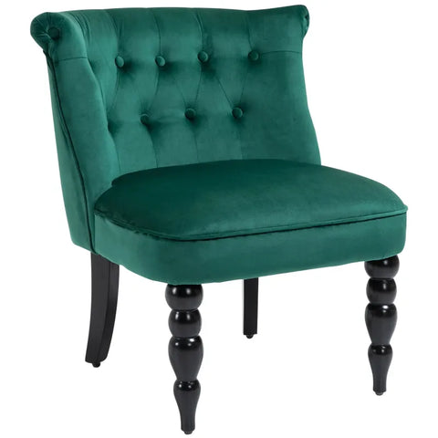 Image of Vintage Leisure Accent Chair with Button Tufted Straight Back Turned Legs Thick Sponge Padding for Living Room Dining Room Study Dark Green