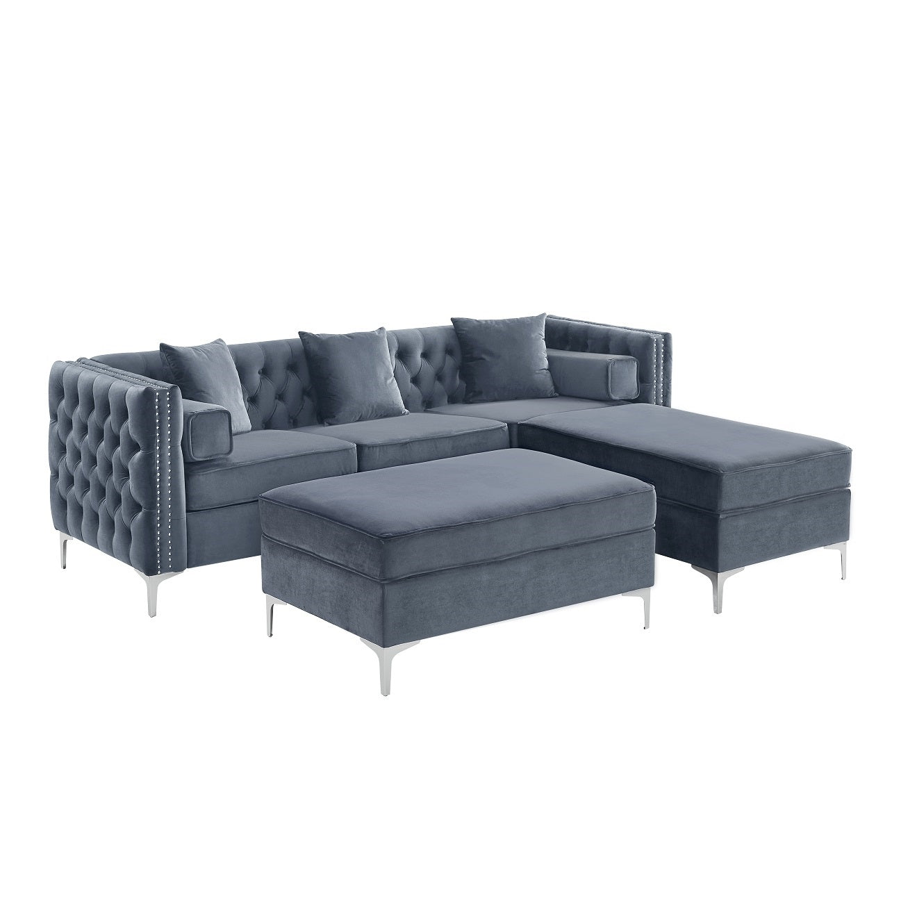 Grey Velvet Sofa Sectional With Deep Tufting ***Shipped in the GTA Only***