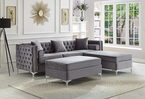 Image of Grey Velvet Sofa Sectional With Deep Tufting ***Shipped in the GTA Only***