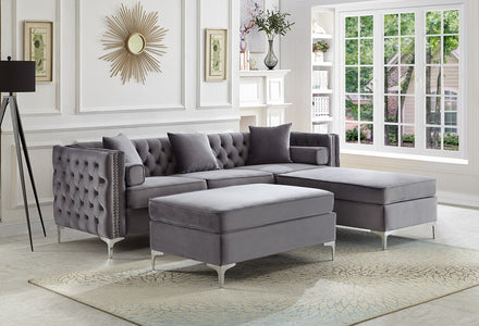 Grey Velvet Sofa Sectional With Deep Tufting ***Shipped in the GTA Only***