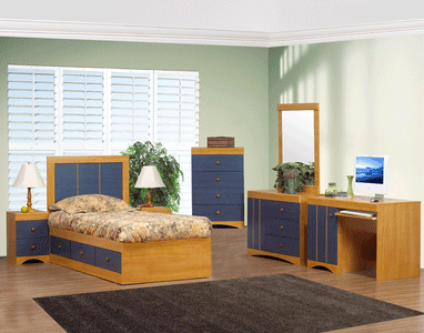 Blue & Claramount Maple Bedroom Set in Twin