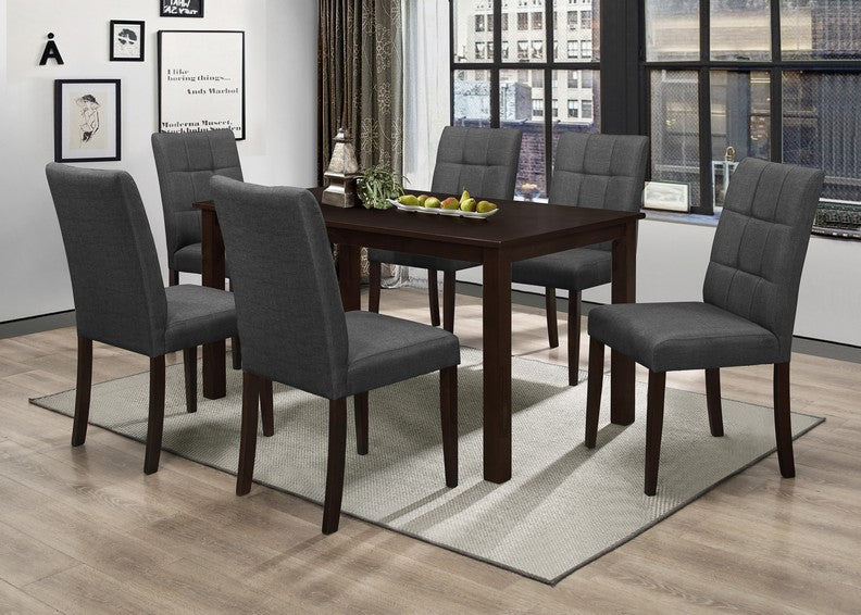 FURNITUREMATTRESSDIRECT-DINETTE SET IN ESPRESSO WITH UPHOLSTERED GREY FABRIC CHAIR H-KS145