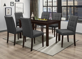 FURNITUREMATTRESSDIRECT-DINETTE SET IN ESPRESSO WITH UPHOLSTERED GREY FABRIC CHAIR H-KS145
